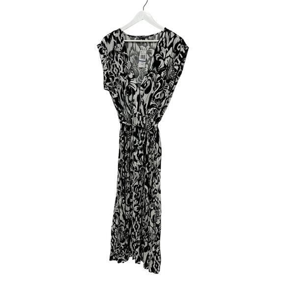 SAM JESS WOMENS SIZE XLARGE PRINTED V-NECK BELTED MAXI DRESS BLACK WHITE - Picture 2 of 12